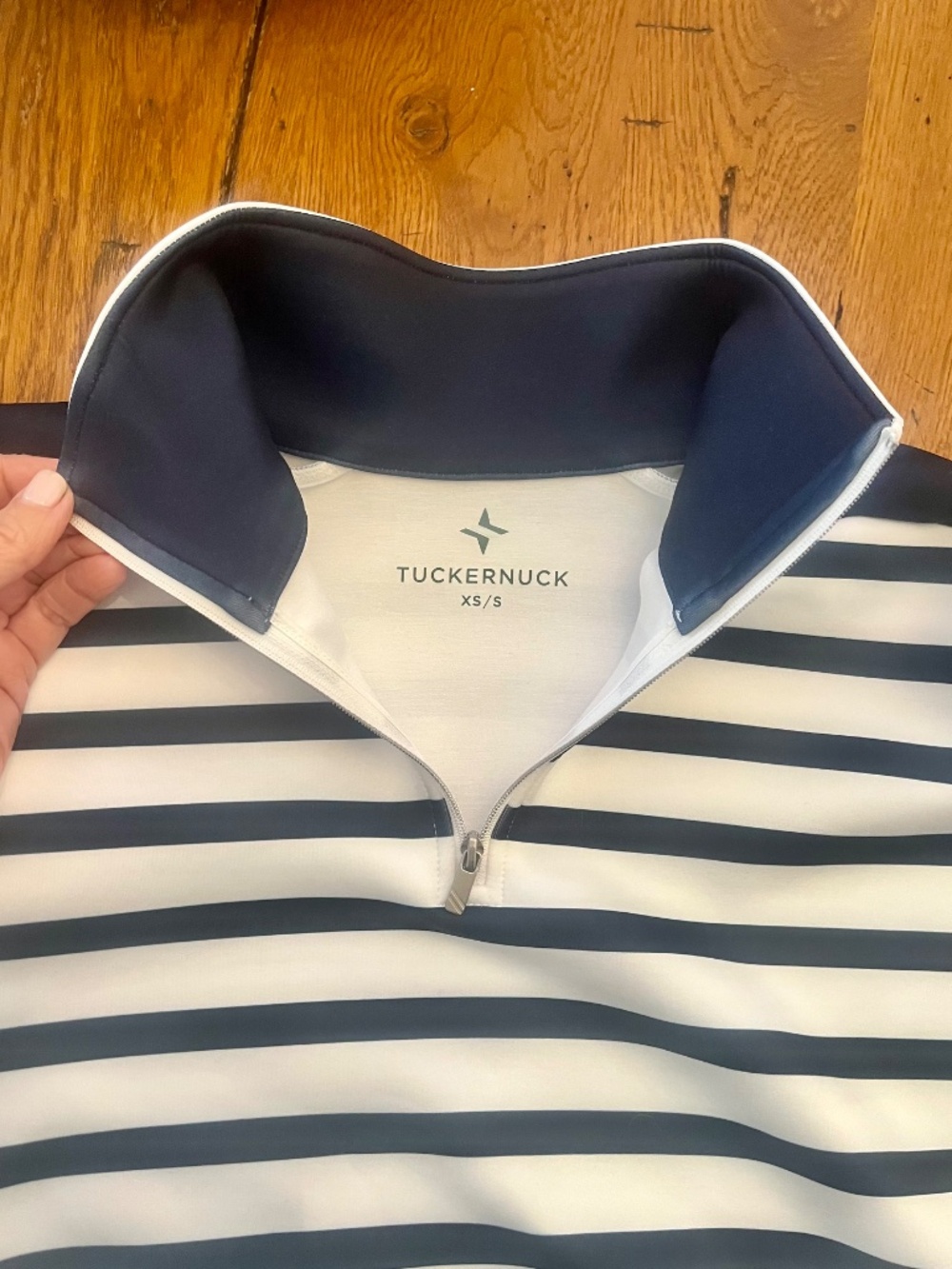 NWT Tuckernuck Sport Blue & White Stripe Hudson Quarter Zip XS/S - Picture 4 of 10